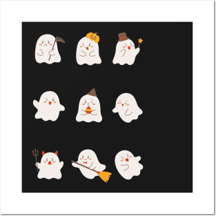 Cute Illustrated Ghost Halloween Posters and Art